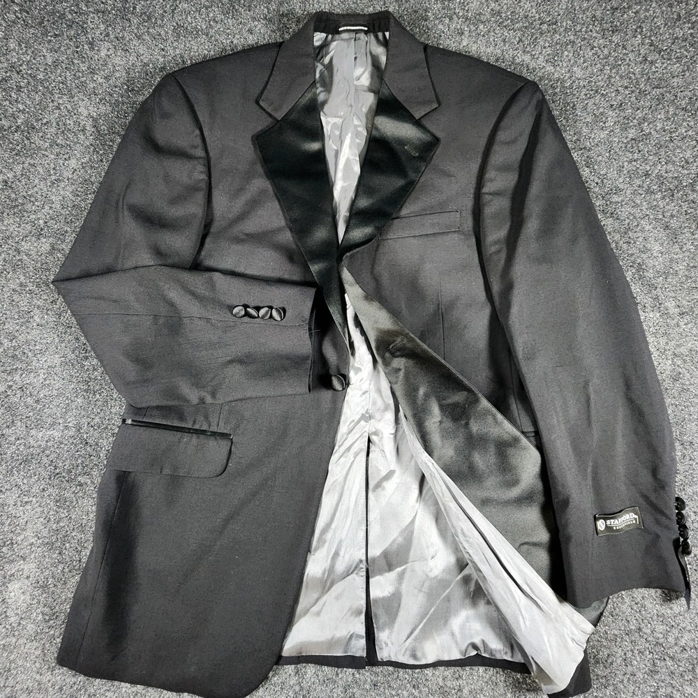 NWT Stafford Essentials‎ 1 Button Tuxedo Jacket Men's 38R Classic Fit Black Wool